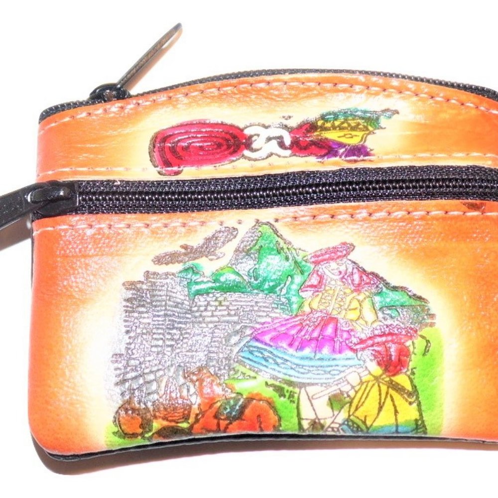 Small Leather Wallet  Hand painted from Peru